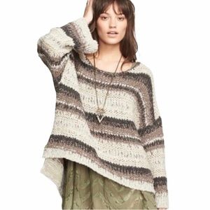 Free People~Womens Oversized Chunky Knit Wool/Mohair Neutral Stripe Sweater~Sz M